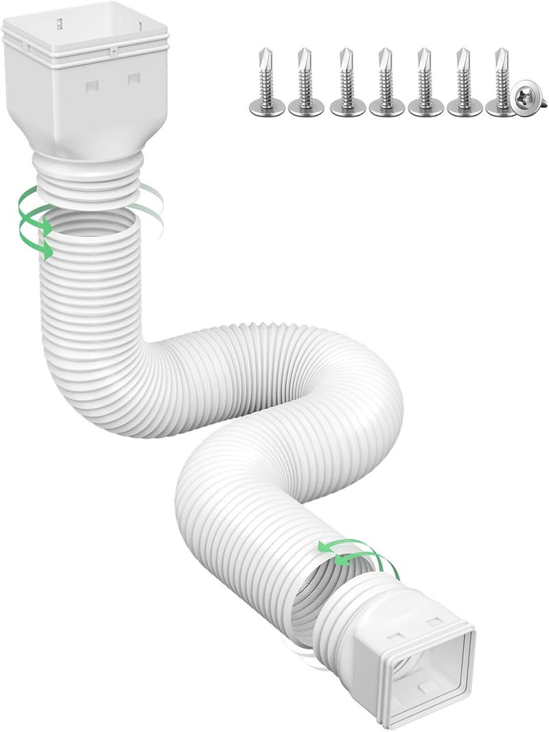 Ogutter Rain Gutter Downspout Extensions, Downspout Extender for Rainwater Drainage Flexible, Down Spout Drain Extension Pipe and Extendable from 21 to 66 Inches (White) - Image 1